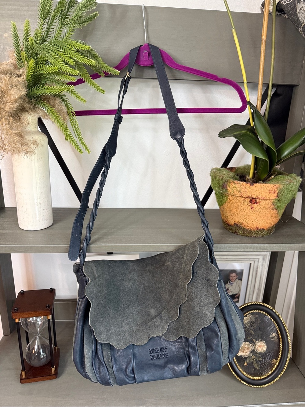 See By Chloe Scalloped Flap Suede Crossbody - Dark Gray - Picture 12 of 17